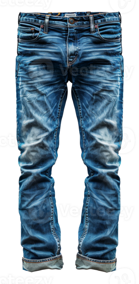 Distressed blue denim jeans, cut out - stock .. png