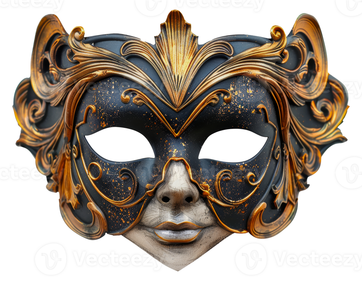 Elegant black and gold masquerade mask, cut out - stock .. png