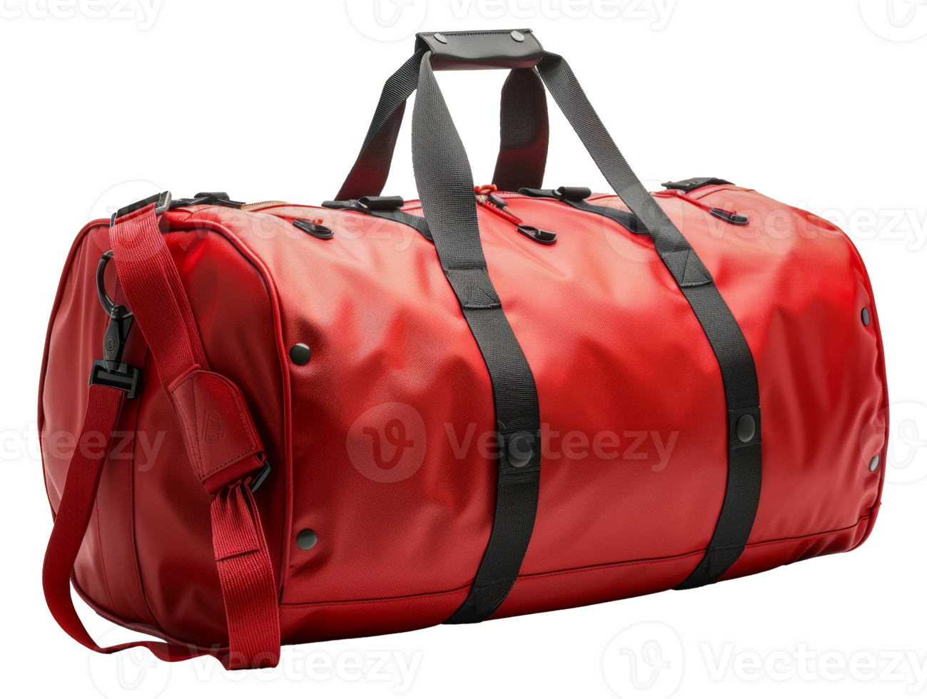 Bright red waterproof duffle bag for travel and sports, cut out - stock .. png