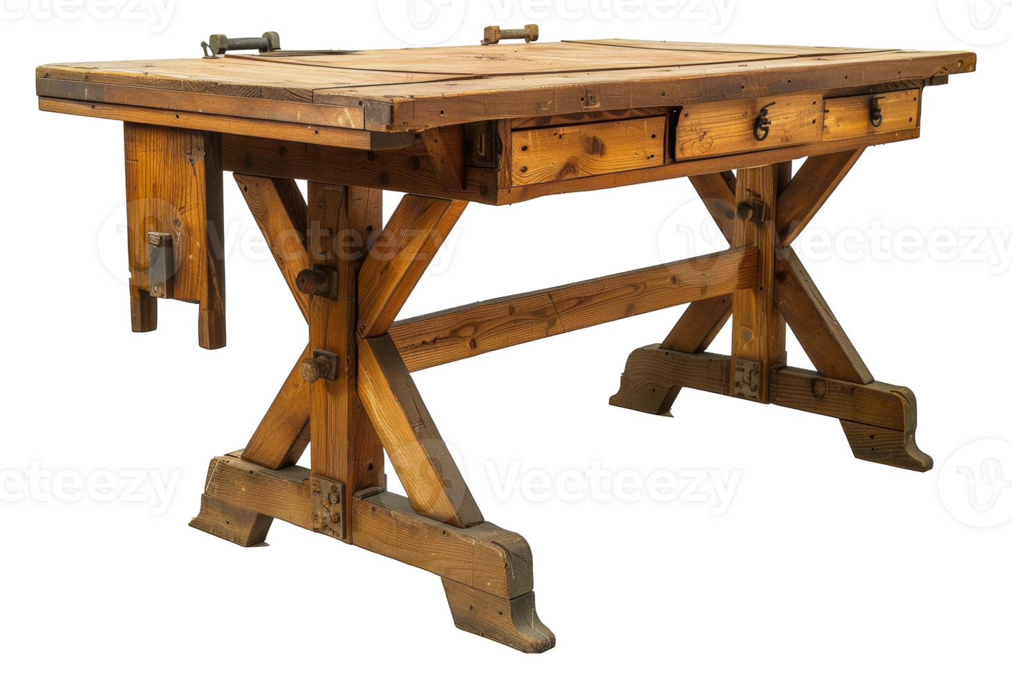 Modern office desk with wooden top and drawers, cut out - stock .. png