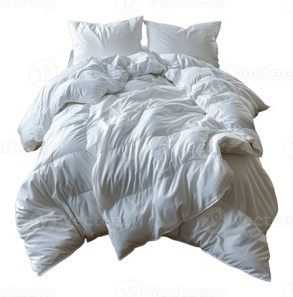 Crumpled white bed linens in a unmade bed, cut out stock .. 45912626 PNG