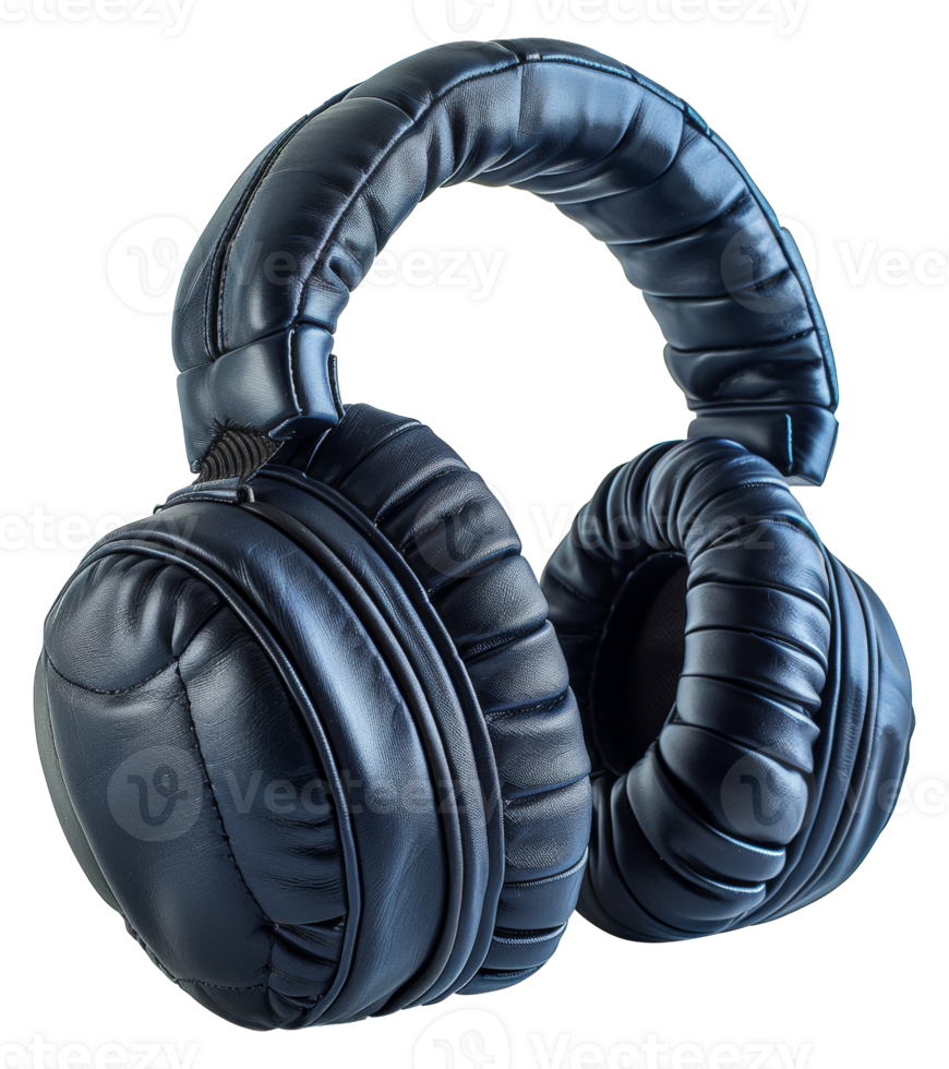 Sleek black leather headphones for professional audio, cut out stock