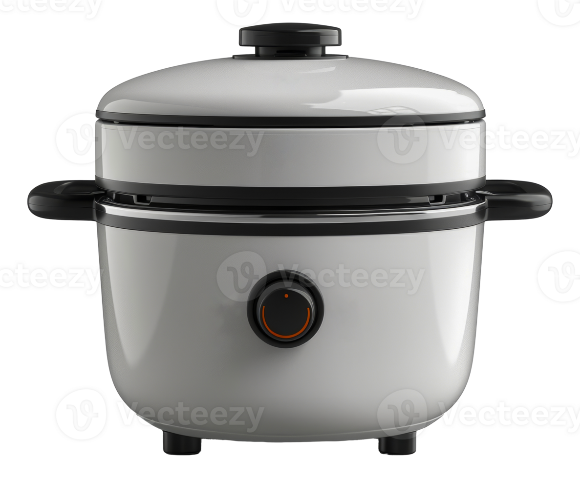 White electric slow cooker with glass lid, cut out - stock .. png
