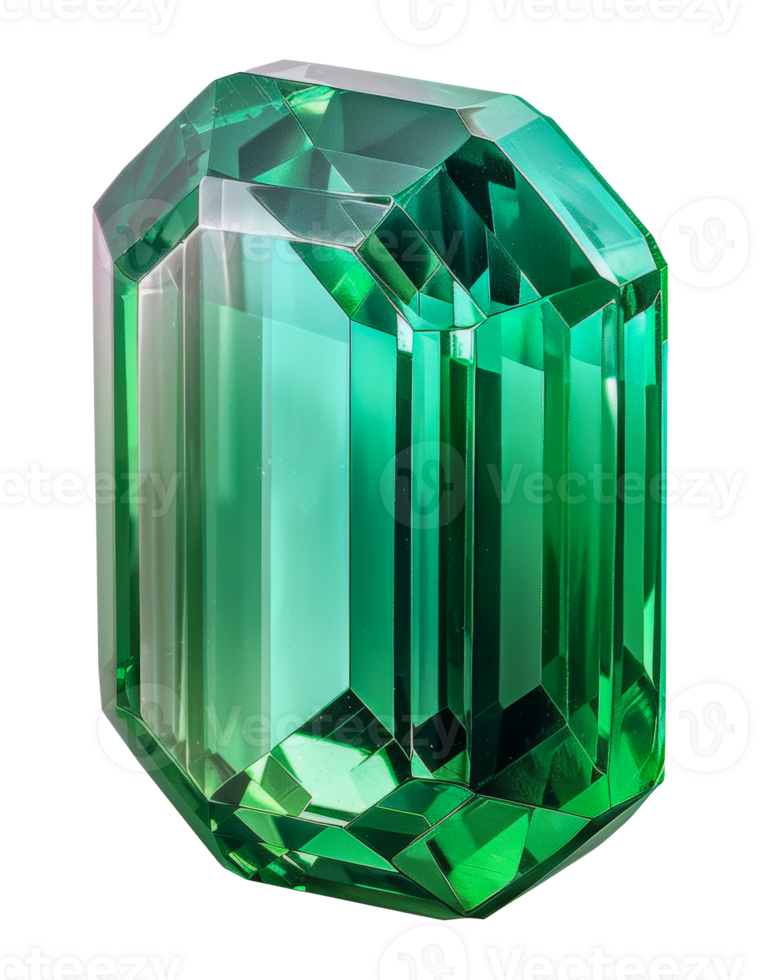 Polished green emerald gemstone with reflections, cut out - stock .. png