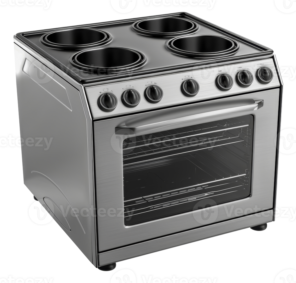 Stainless steel electric stove with oven, cut out - stock . png