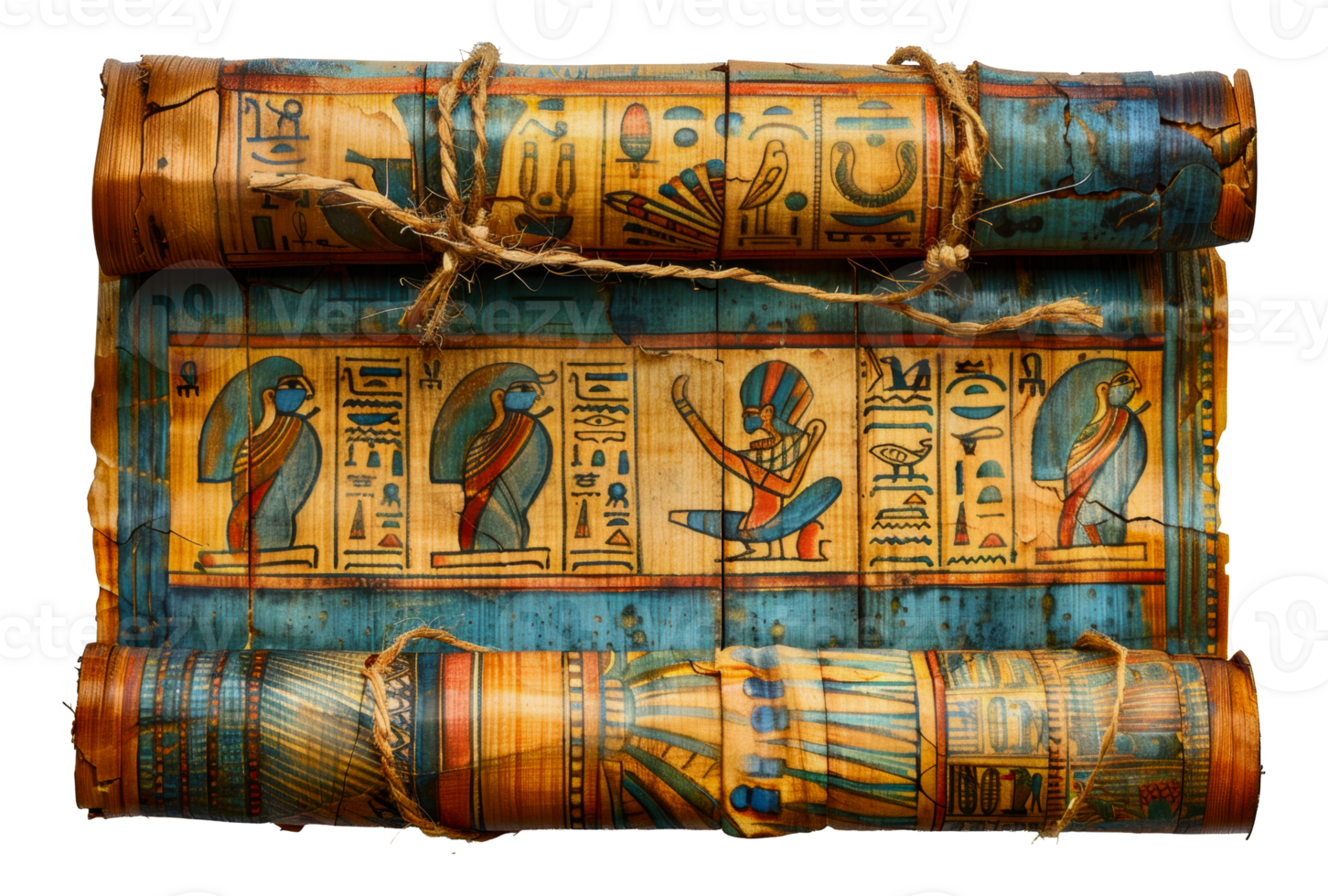 Detailed Egyptian papyrus featuring gods and hieroglyphs, cut out - stock .. png
