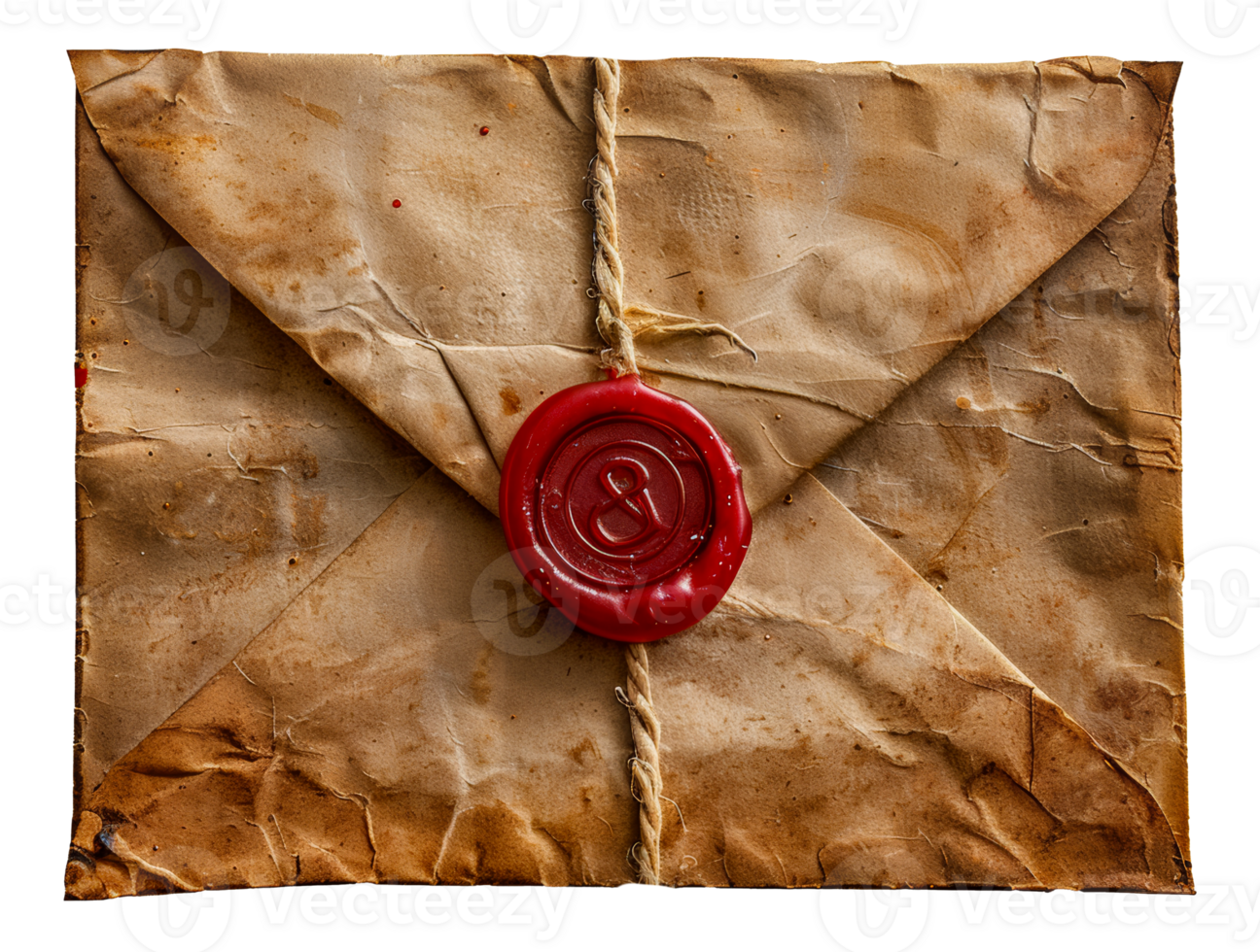 Vintage envelope with red wax seal, cut out - stock . png