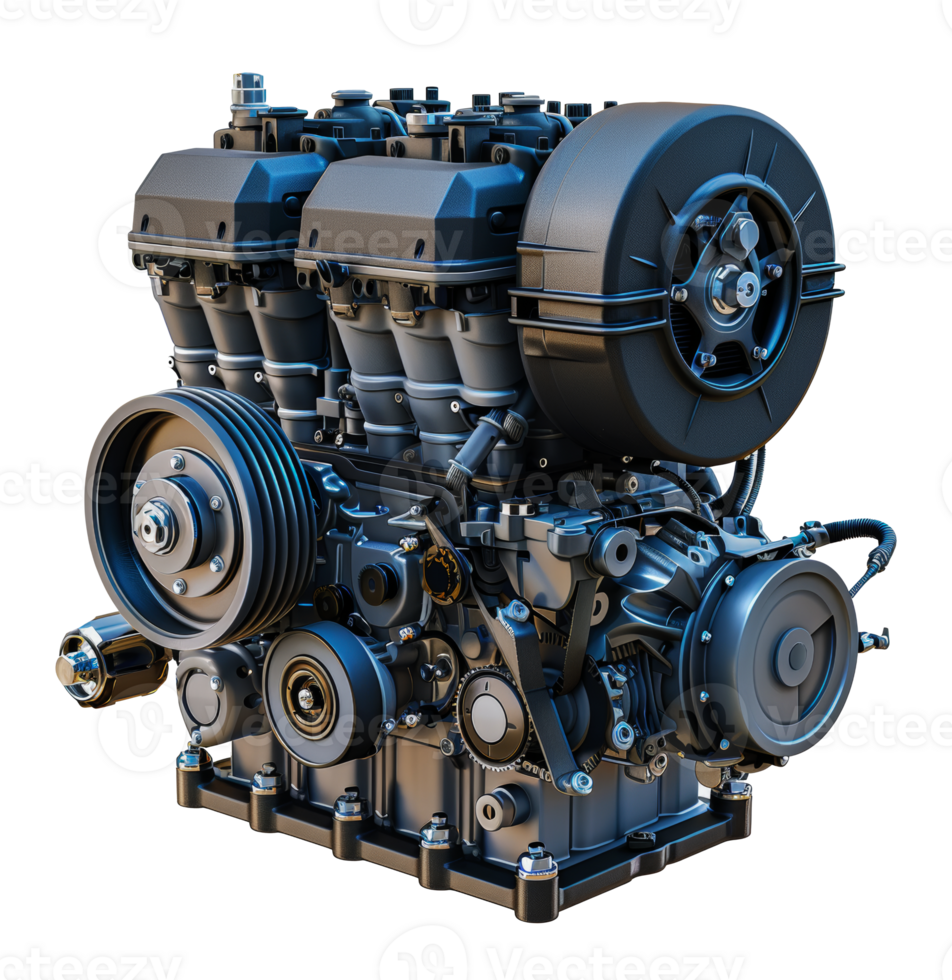 Complex black and blue engine, cut out - stock .. png