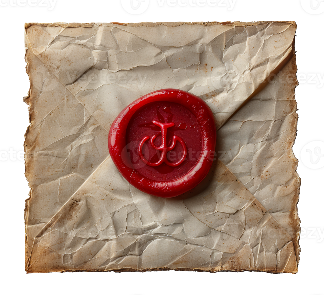 Vintage envelope with red wax seal, cut out - stock . png
