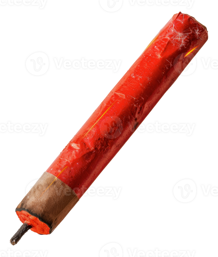 close of a used red flare stick, cut out - stock . png