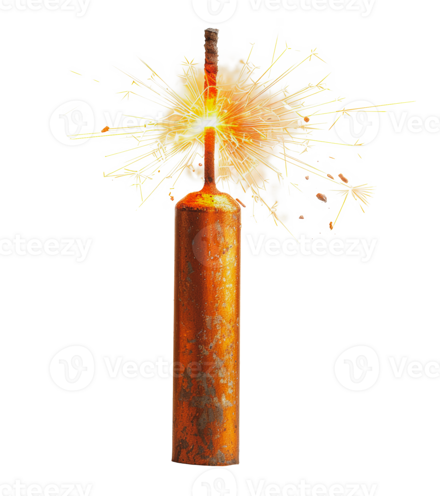 Exploding red flare with dynamic sparks, cut out - stock .. png