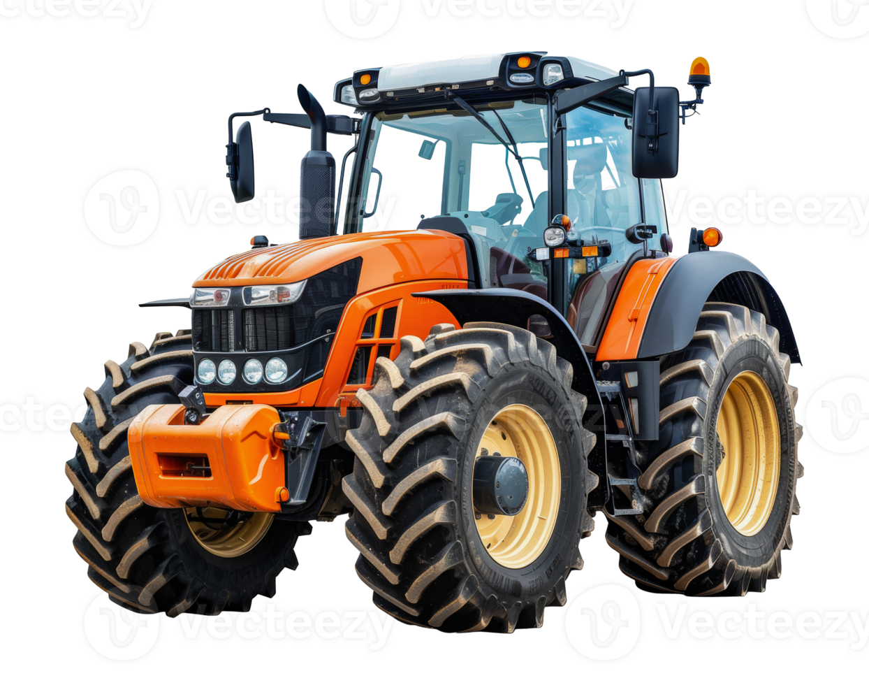 Modern orange tractor with sophisticated design and large tires, cut out - stock .. png