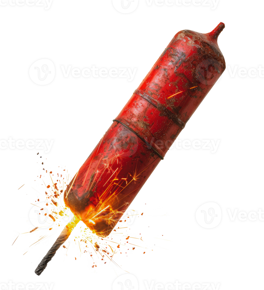 Exploding red flare with dynamic sparks, cut out - stock .. png
