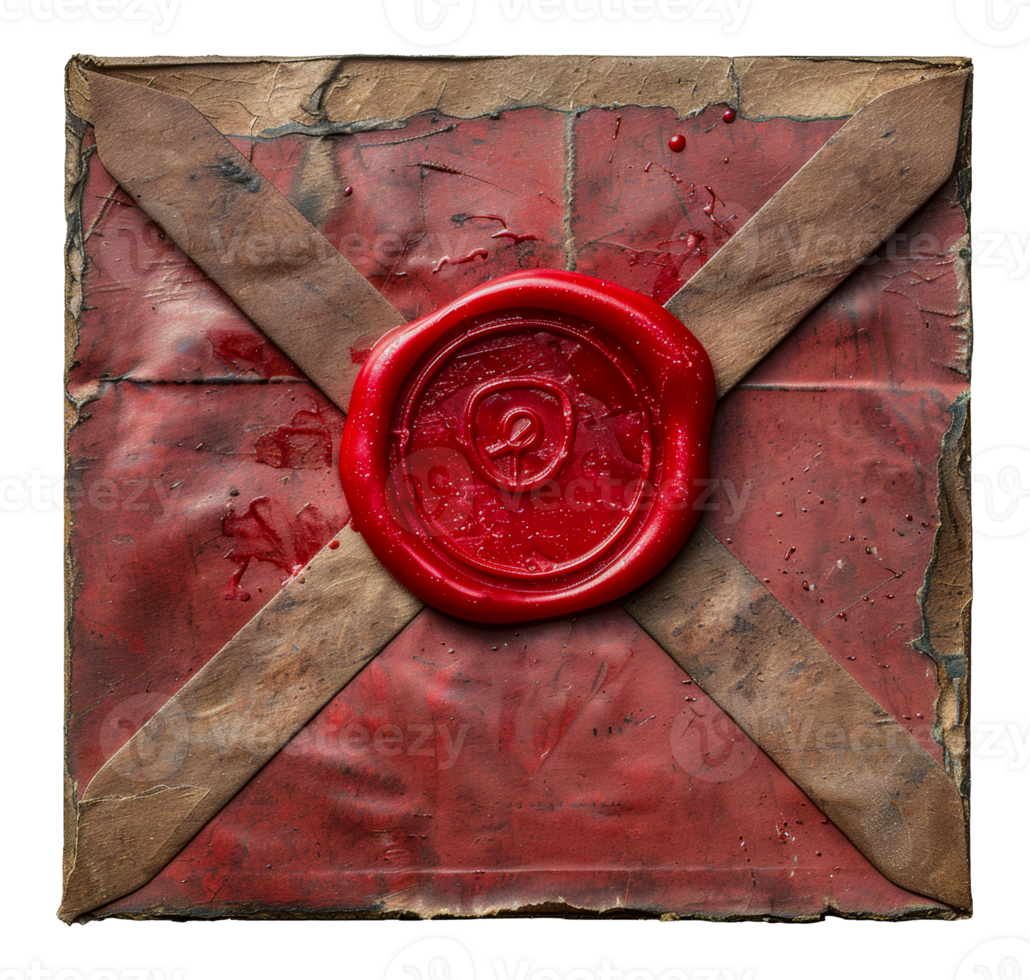 Red wax sealed envelope with cross marks, cut out - stock .. png