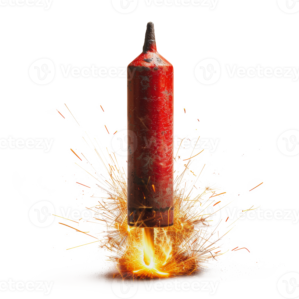 Exploding red flare with dynamic sparks, cut out - stock .. png
