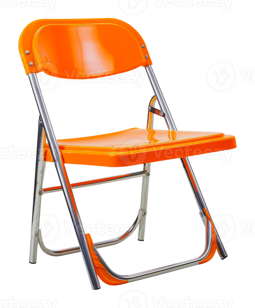 Shiny orange folding chair, cut out - stock .. png
