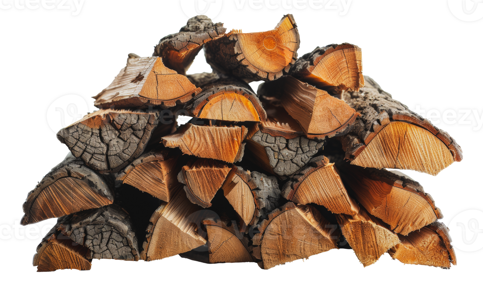 Stack of freshly cut firewood with rich textures and natural patterns, cut out - stock .. png