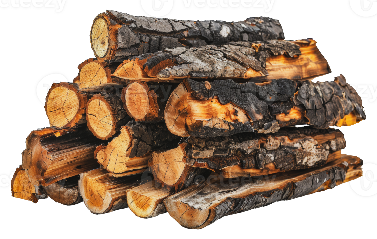 Stack of freshly cut firewood with rich textures and natural patterns, cut out - stock .. png