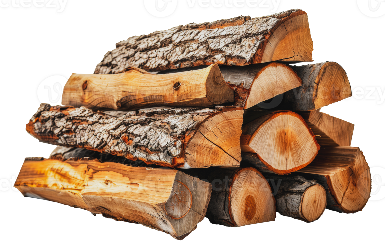 Stack of freshly cut firewood with rich textures and natural patterns, cut out - stock .. png