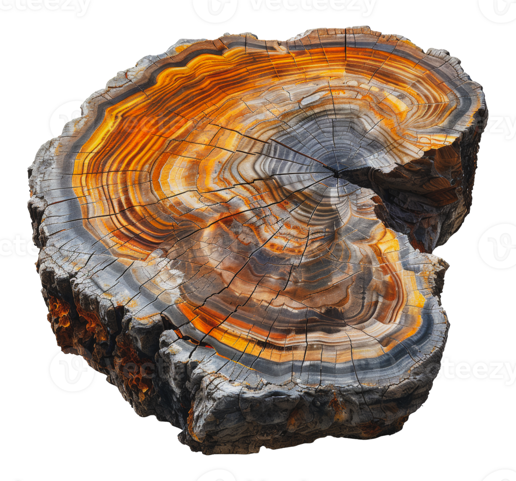 Cross-section of a tree trunk showing growth rings, cut out - stock .. png