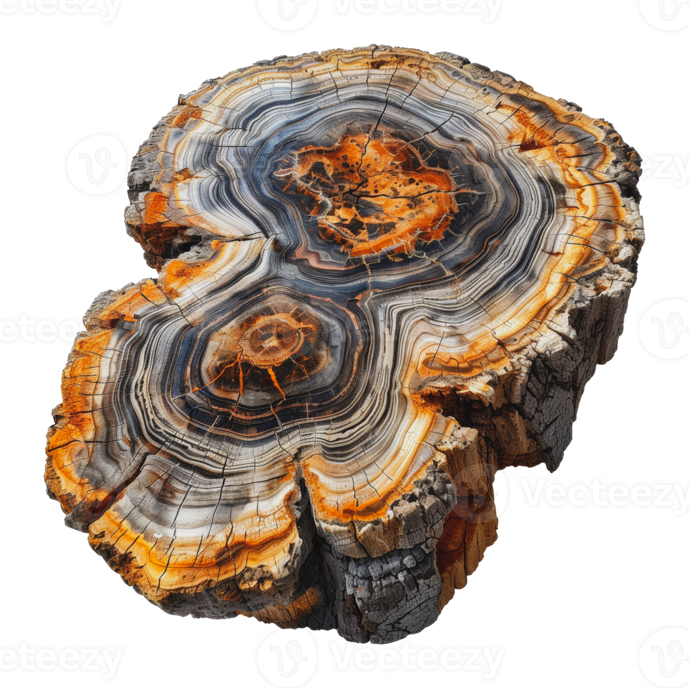 Cross-section of a tree trunk showing growth rings, cut out - stock .. png