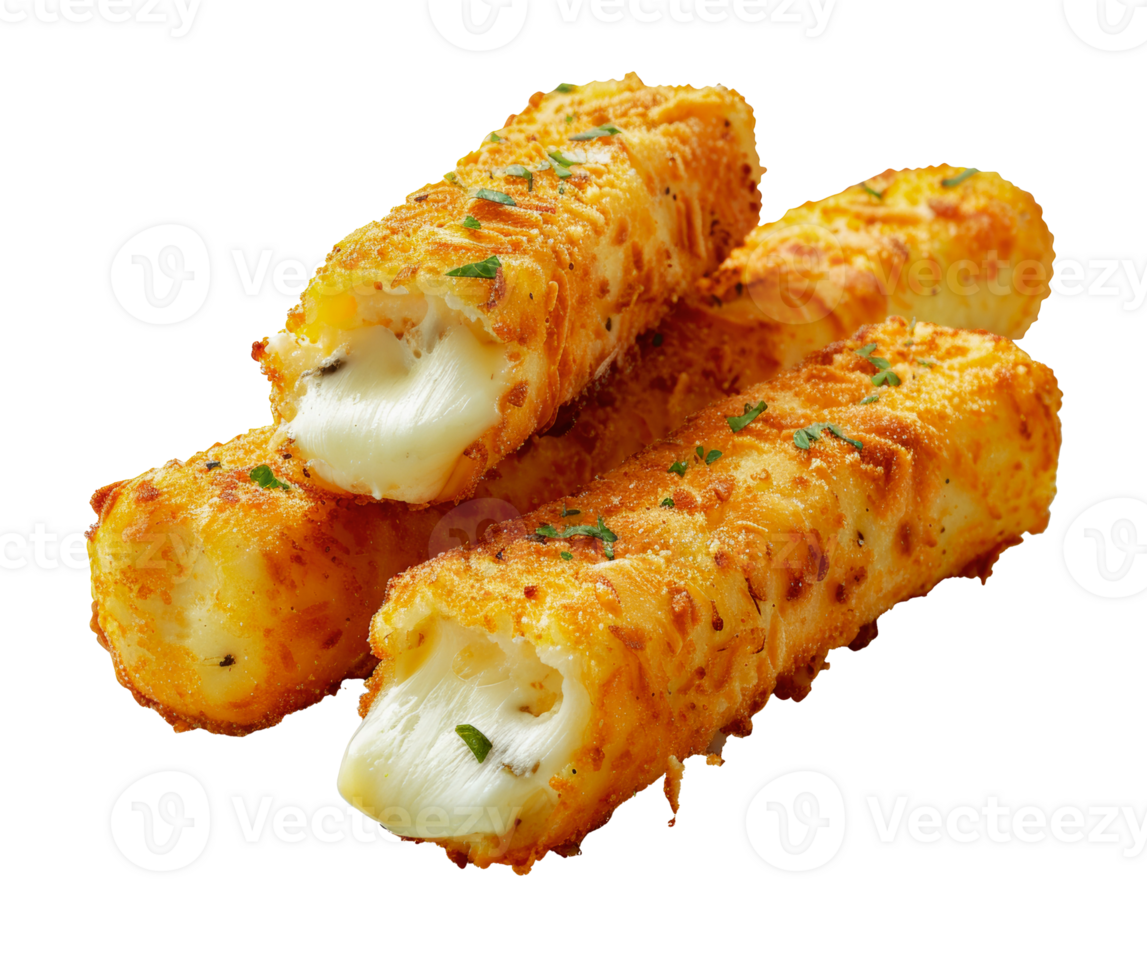 Crispy mozzarella sticks with fresh basil, cut out - stock .. png
