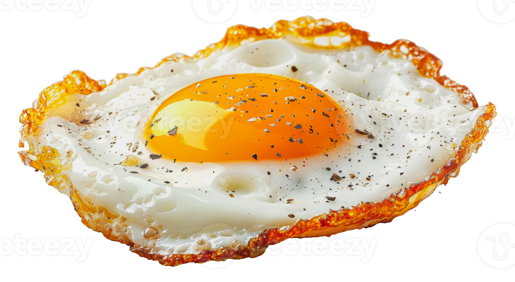 Perfectly fried sunny side up egg with crispy edges, cut out - stock .. png