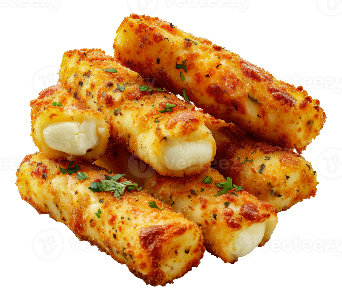 Crispy mozzarella sticks with fresh basil, cut out - stock .. png