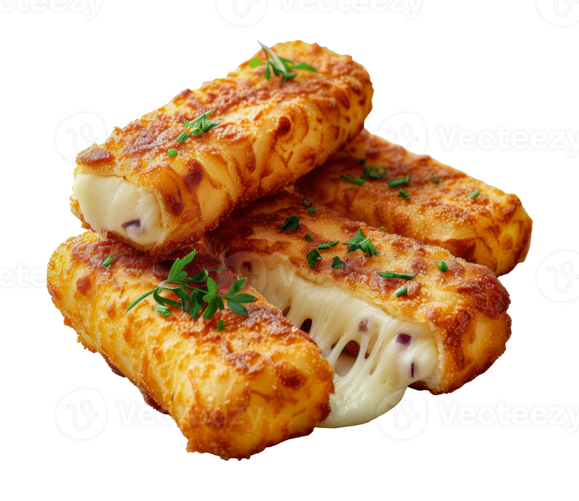 Crispy mozzarella sticks with fresh basil, cut out - stock .. png