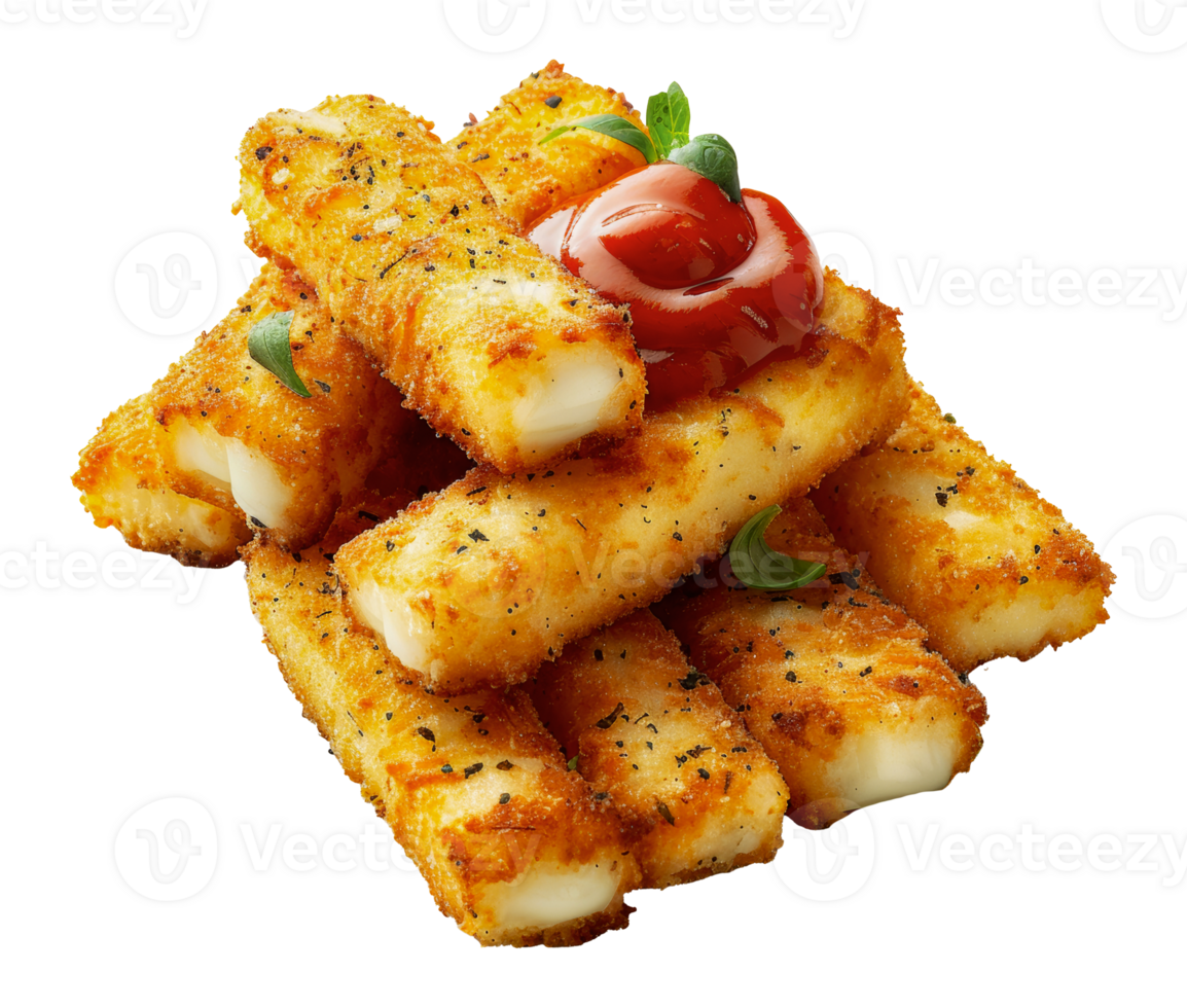 Crispy mozzarella sticks with fresh basil, cut out - stock .. png