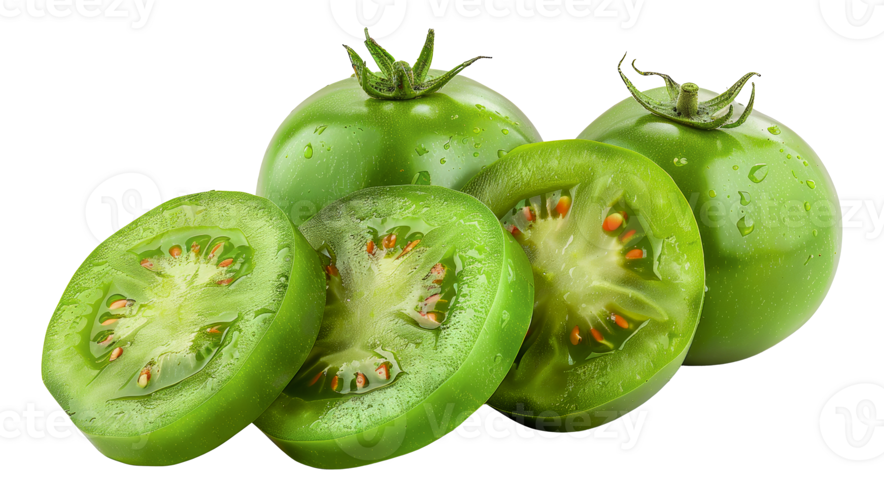 Freshly sliced green tomatoes, cut out - stock .. png