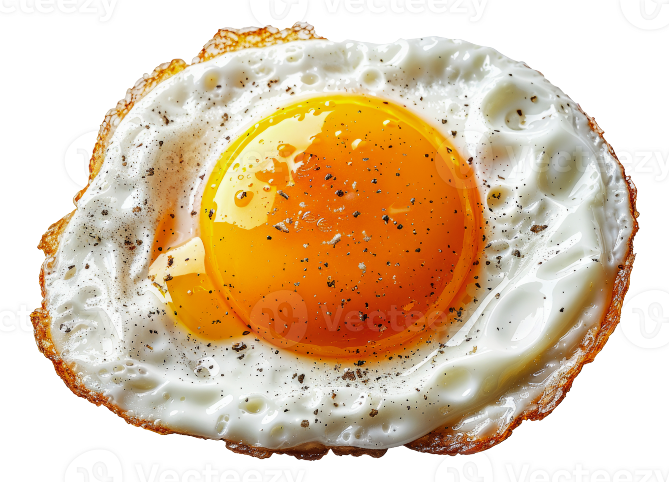 Perfectly fried sunny side up egg with crispy edges, cut out - stock .. png