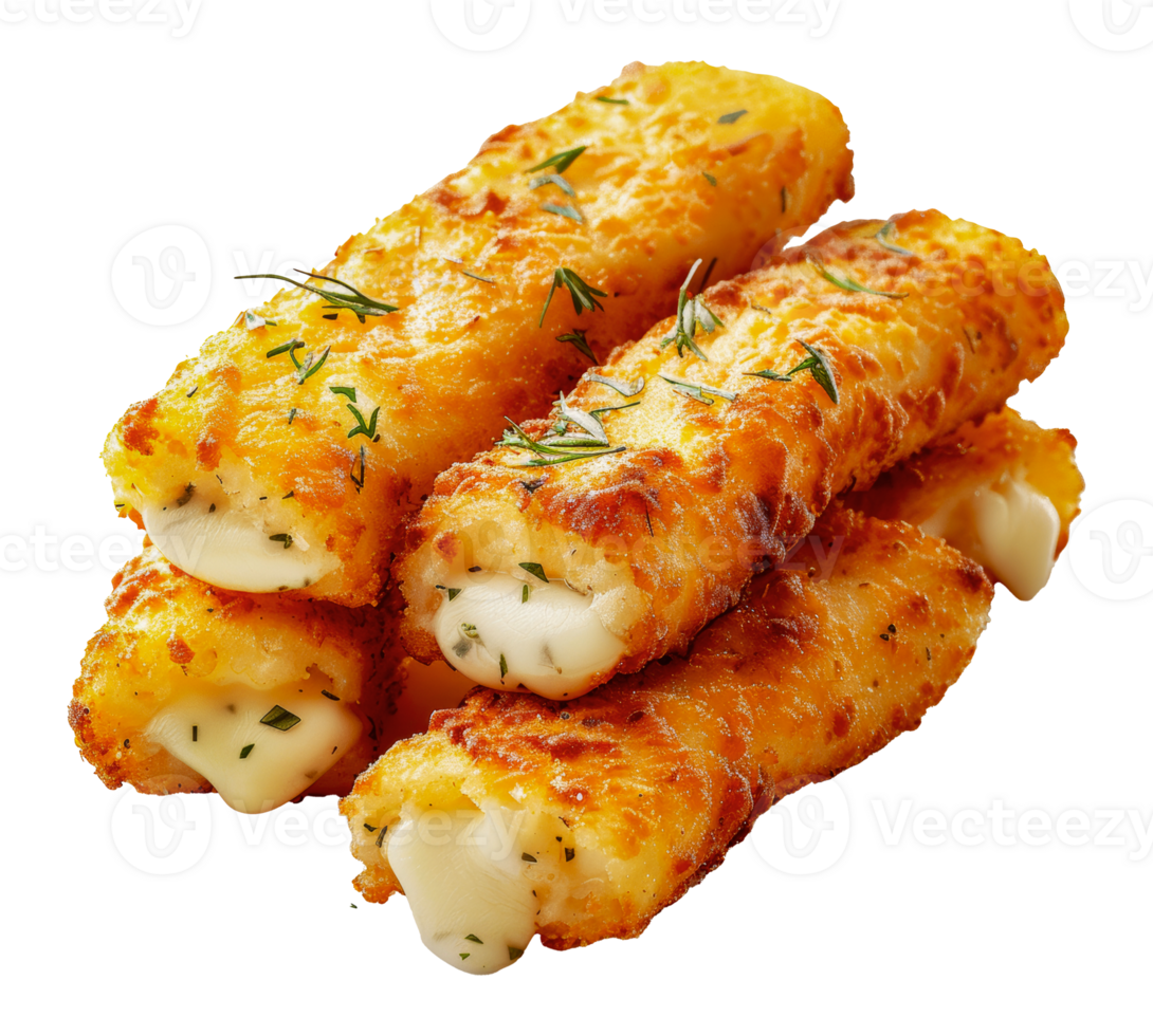 Crispy mozzarella sticks with fresh basil, cut out - stock .. png