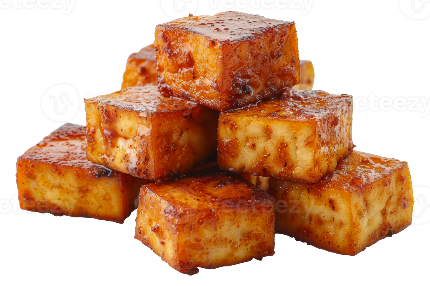 Golden fried tofu cubes, cut out - stock .. png