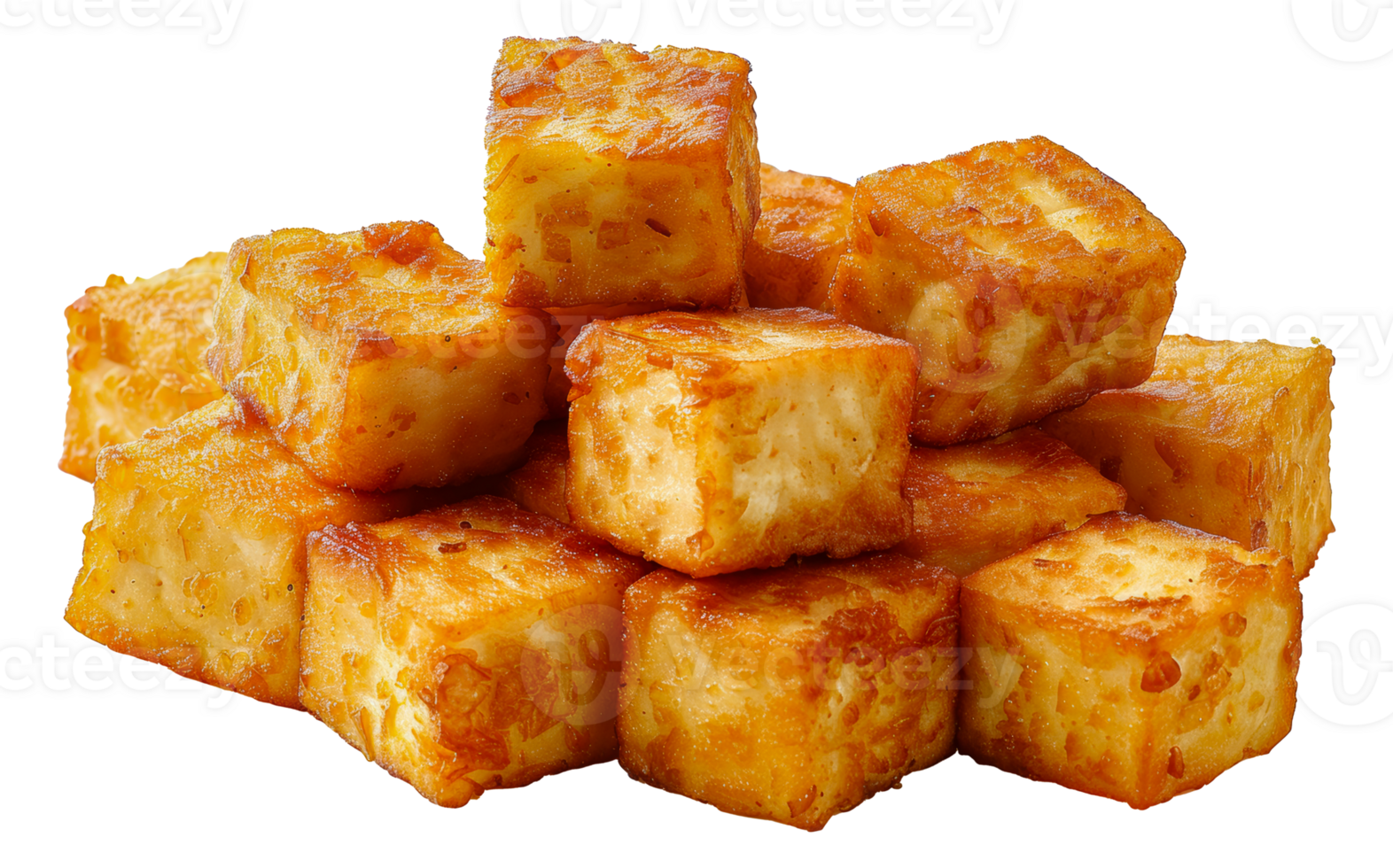 Golden fried tofu cubes, cut out - stock .. png
