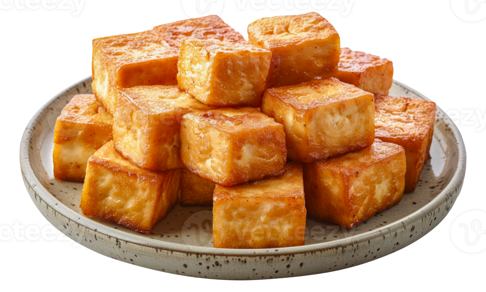 Golden fried tofu cubes, cut out - stock .. png