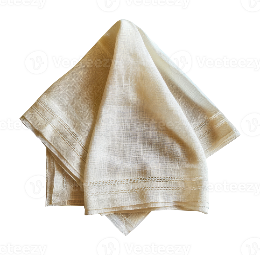 Elegant folded white linen napkin, cut out - stock .. png