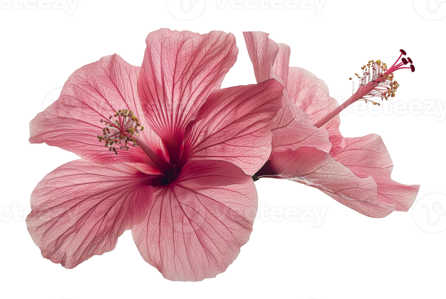 Detailed pink hibiscus flower, cut out - stock .. png