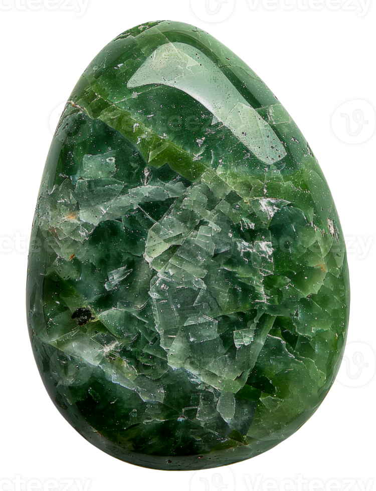 Green gemstone egg with natural crystalline textures, cut out - stock .. png