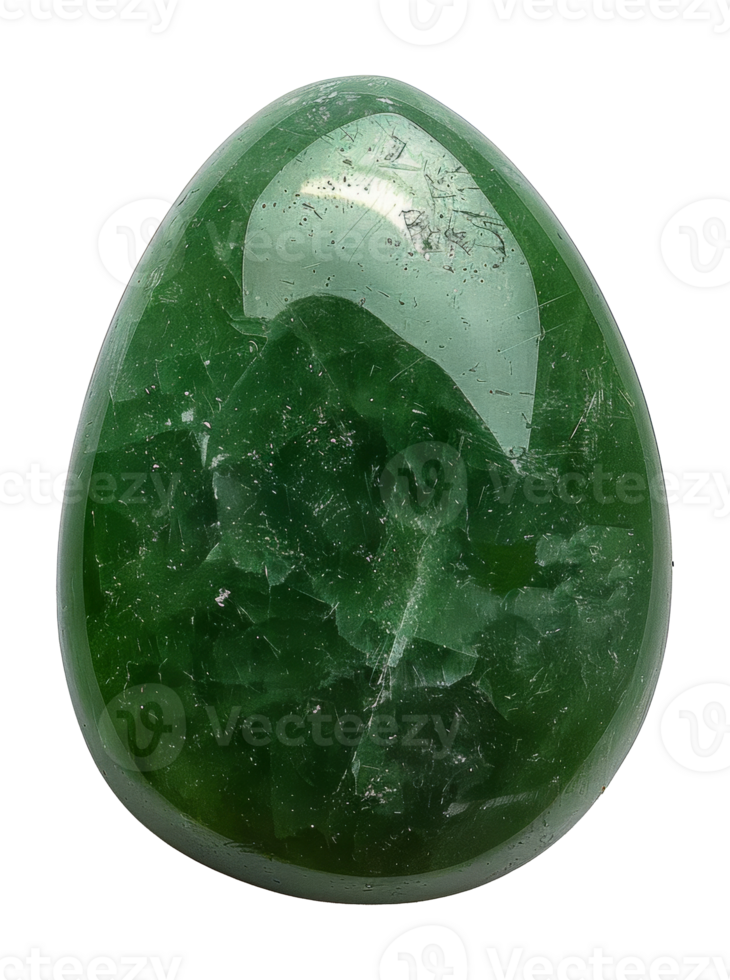 Green gemstone egg with natural crystalline textures, cut out - stock .. png