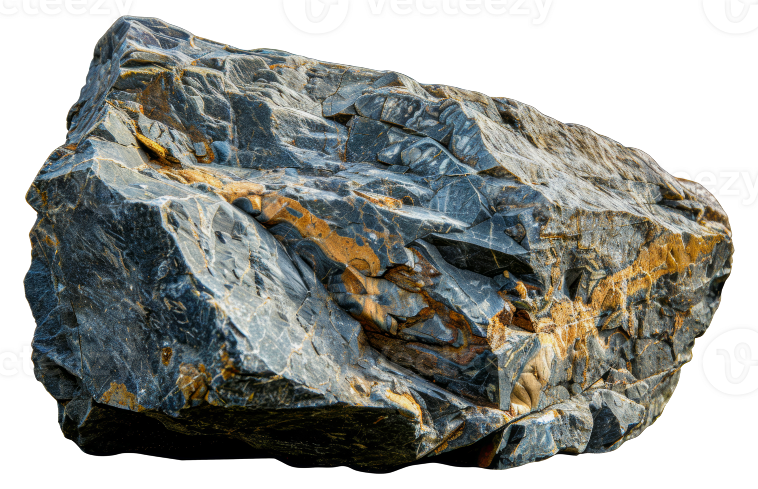 Textured rock with orange and gray geological patterns, cut out - stock .. png