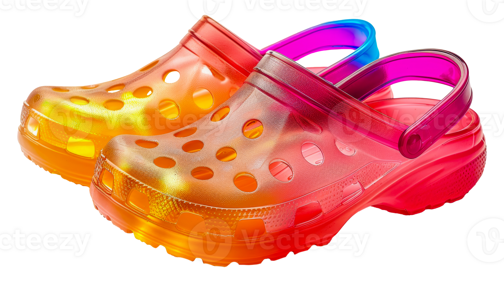Colorful slide sandals with vibrant gradient effect, cut out - stock .. png