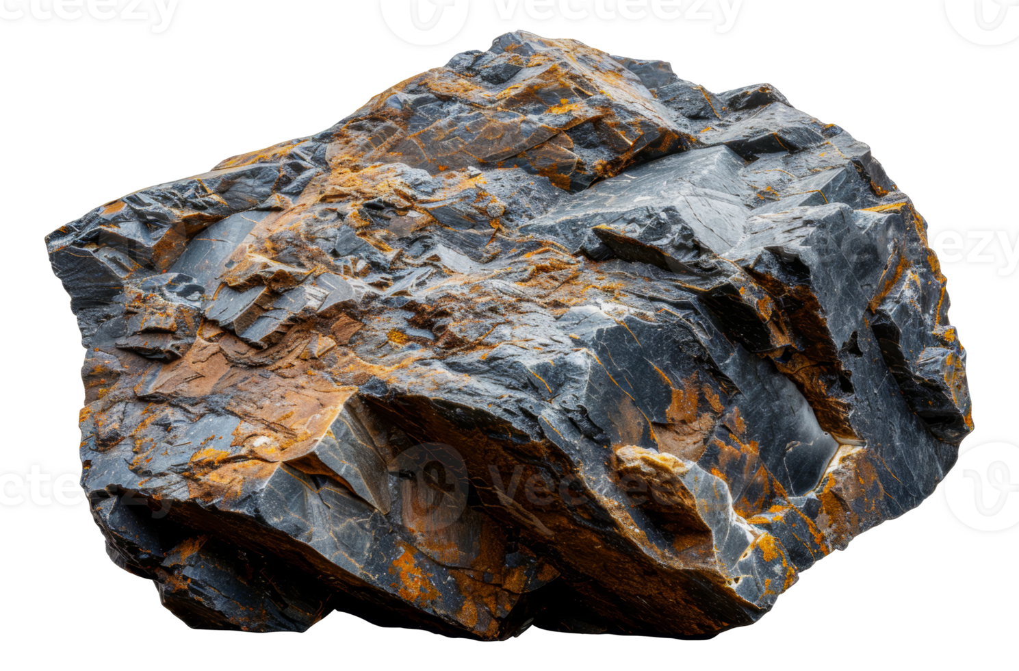 Textured rock with orange and gray geological patterns, cut out - stock .. png