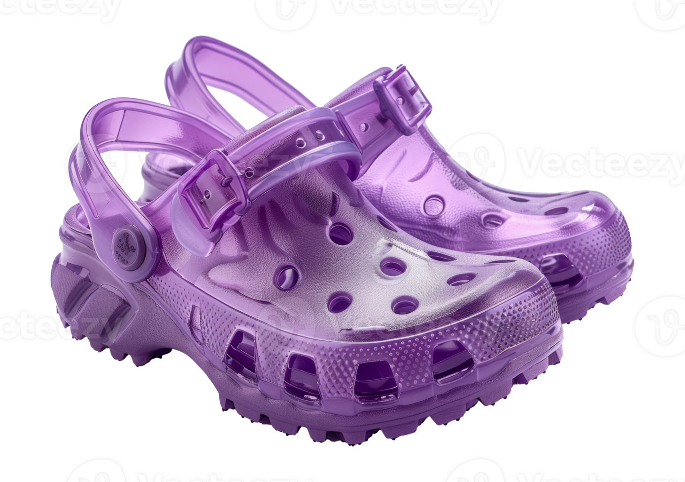 Lavender slide sandals with adjustable buckle straps, cut out - stock .. png
