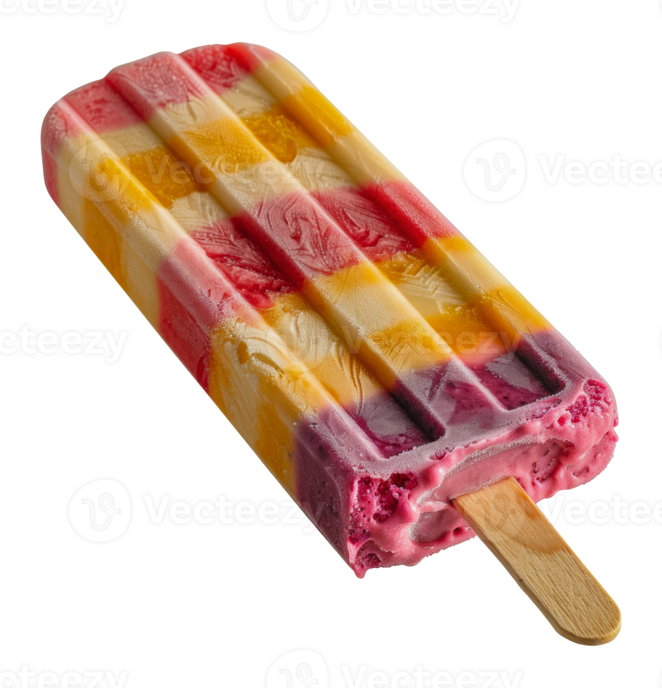 Multilayered fruit popsicle on wooden stick, cut out - stock . png