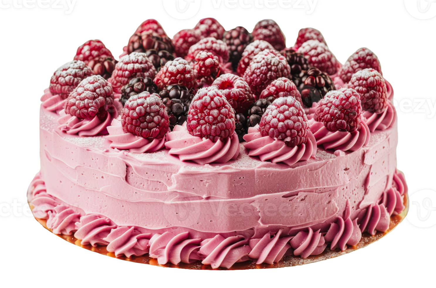 Raspberry cheesecake with fresh berries on top, cut out - stock . png