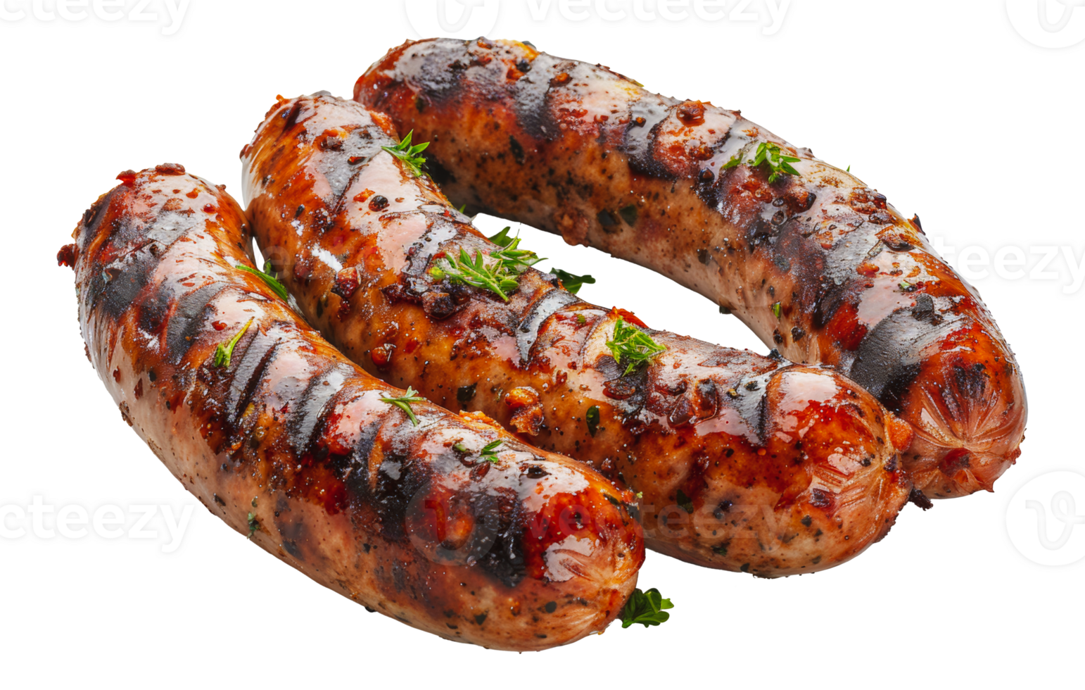 Grilled sausages with herbs, cut out - stock . png