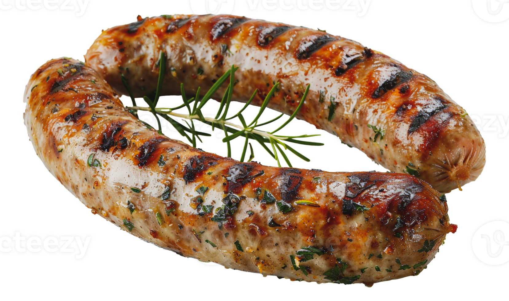 Grilled sausages with herbs, cut out - stock . png