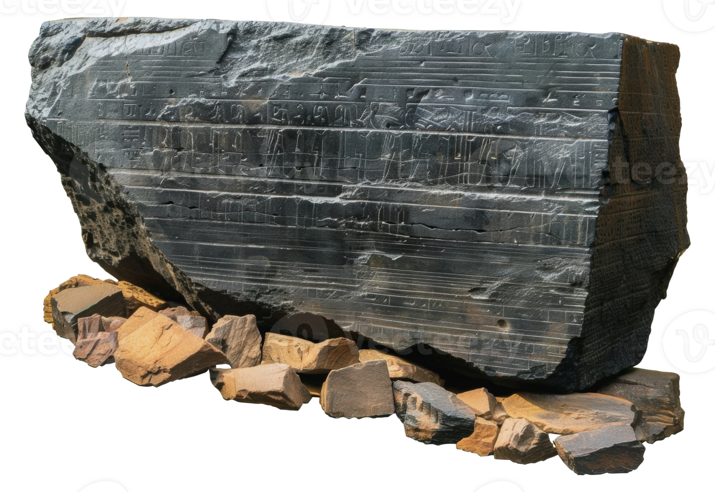 Ancient cuneiform inscriptions on a stone tablet, cut out - stock . png