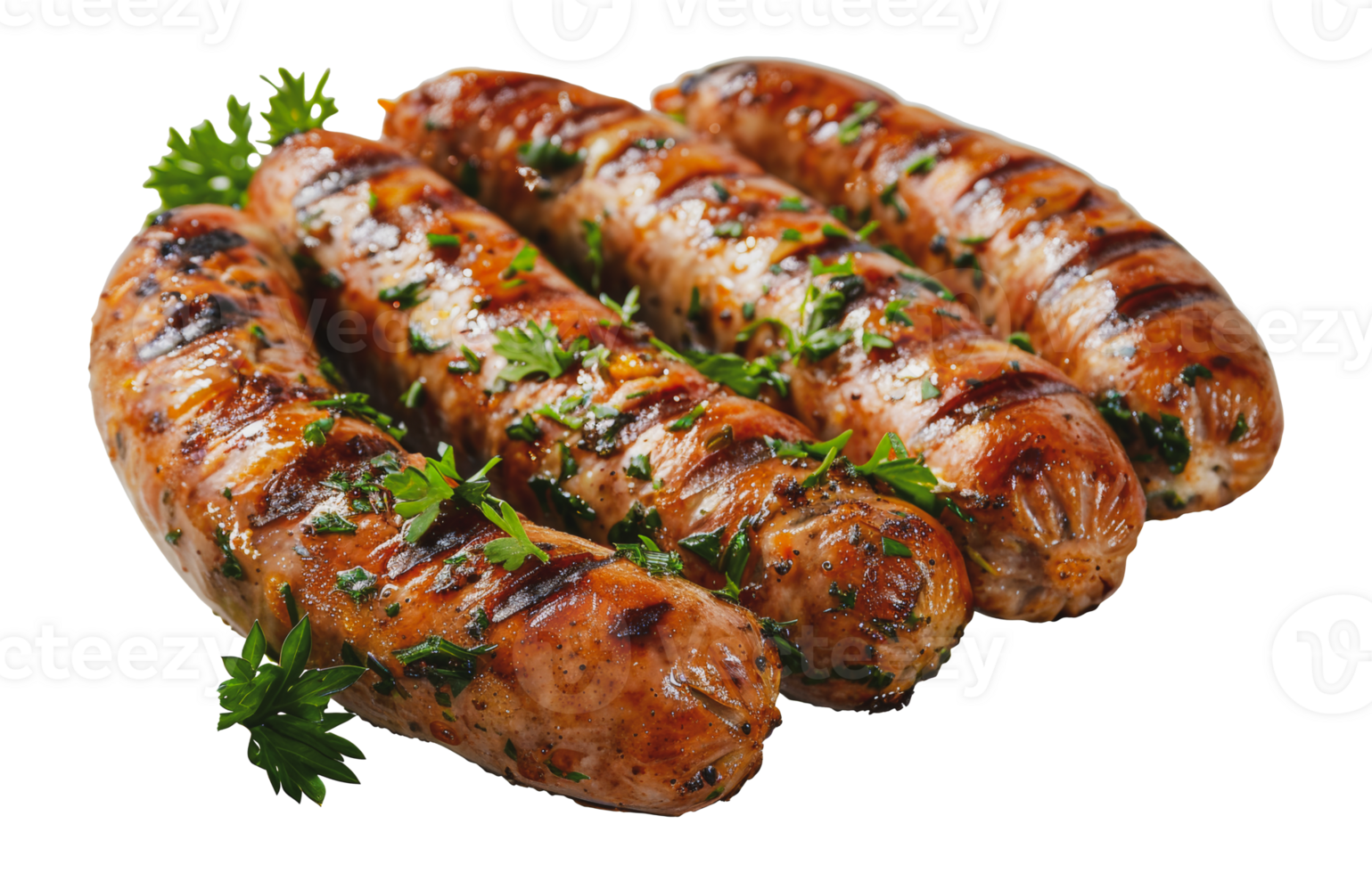 Grilled sausages with herbs, cut out - stock . png